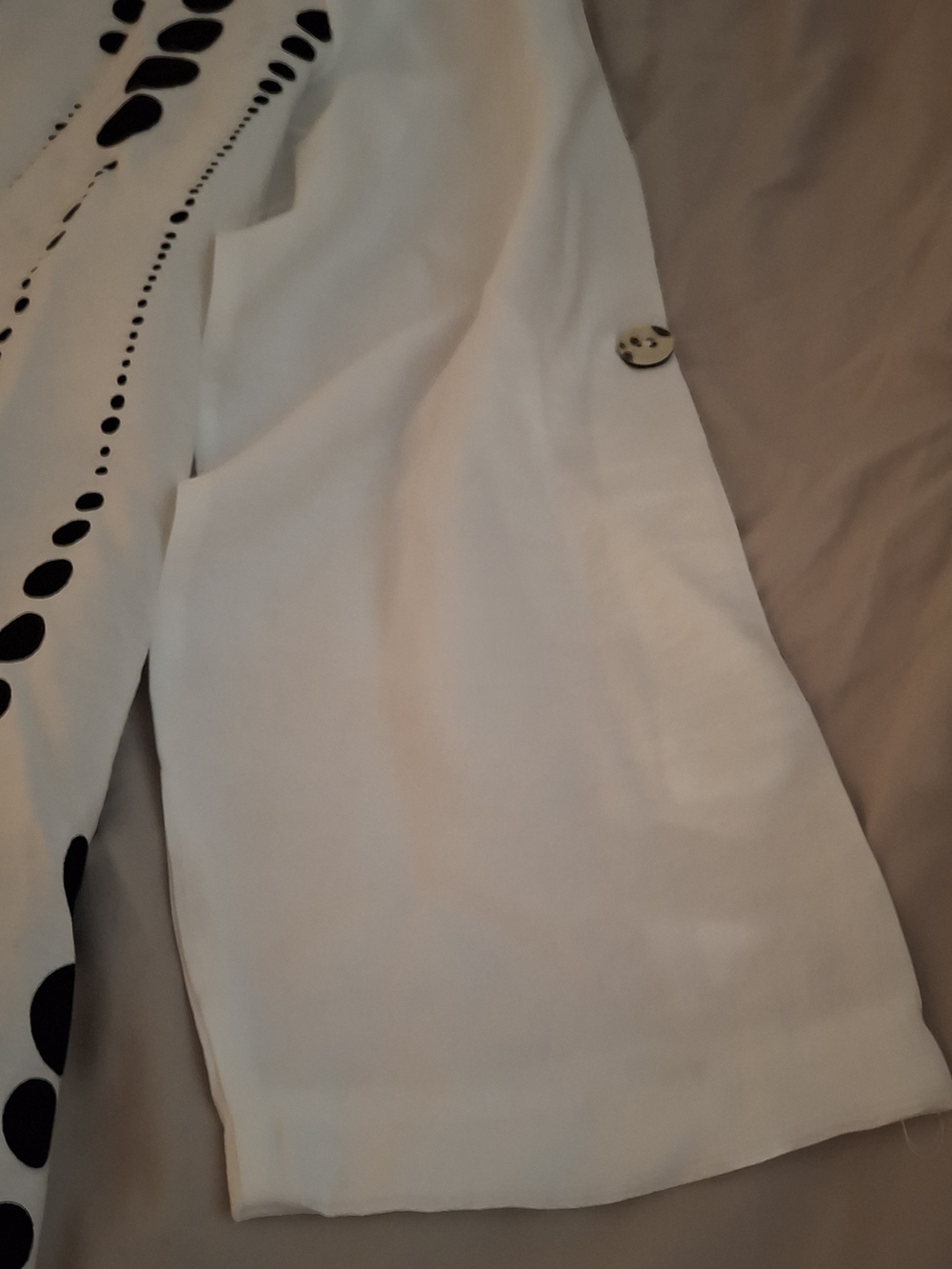 NorthStyle Women's White Button-Up Blouse with Black & Red Dot Pattern - Picture 3 of 7